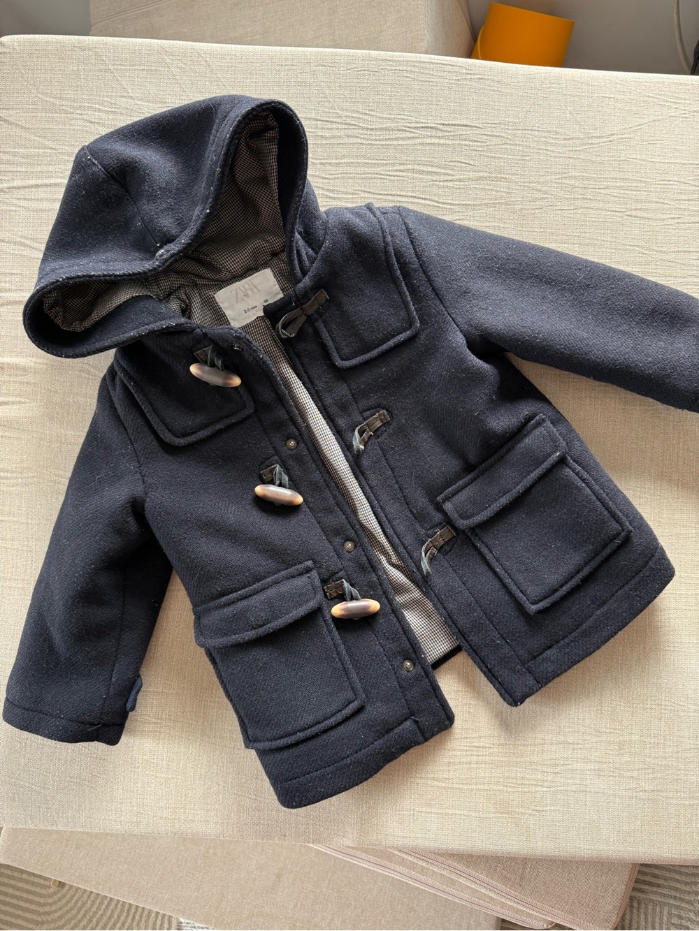 Zara Toddler Girl Navy Duffle Coat 2-3T Hooded Toggle